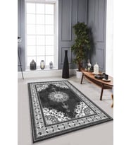 Gri Klasik Göbekli Kaymaz Tabanlı Dekoratif Halı AR473 - 100 x 160 cm