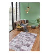 Lila Mor Geometrik Desenli Dijital Baskı Kaymaz Tabanlı Modern Salon Halısı Eskitme