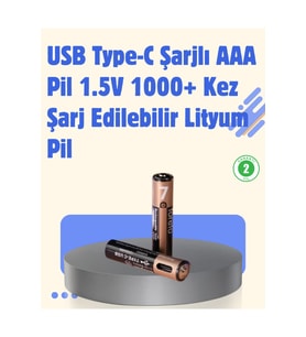 USB Type-C Şarjlı AAA Lityum Pil 1000+ Şarj Döngüsü ile Uzun Ömür