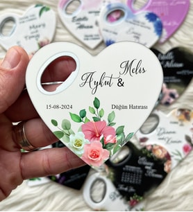 Kişiye Özel Kalp Şeklinde Açacaklı Magnet Düğün Nişan Nikah Söz Hatırası