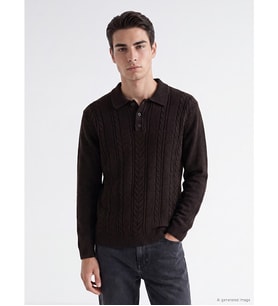 LC WAIKIKI Siyah Polo Yaka Desenli Erkek Triko Kazak