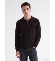 LC WAIKIKI Siyah Polo Yaka Desenli Erkek Triko Kazak