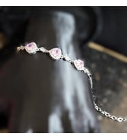 925 Ayar Gümüş, Pembe Kalp Taşlı Bileklik