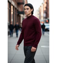 Erkek Regular Fit Pamuklu Akrilik Karışımlı Yarım Balıkçı Fermuarlı Triko Kazak Kışlık Şıklık