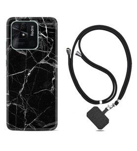 Xiaomi Poco X3 Pro M4 Pro X4 Pro C40 10C Kılıf Boyun Askılı Silikon Fragile Black Mermer 1378