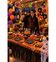 Halloween Cadılar Bayramı 113 Parça Lüks Parti Davet Seti Balon Tabak Bardak Masa Örtüsü Banner