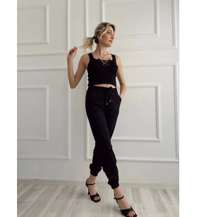 Kadın Beli Tünelli Pantolon Siyah