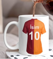 Kişiye Özel Sarı Kırmızı Taraftar Forma Numarası Ve İsim Tasarımlı Baskılı Kupa Bardak