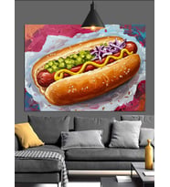 Sosisli Sandviç (Hot Dog) Dekoratif Kanvas - Mdf Ahşap Tablo