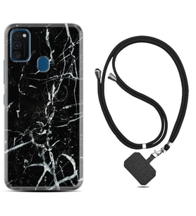 Samsung M21 M22 M23 M30 M31S M32 Kılıf Boyun Askılı Silikon Black Marble 3 1382