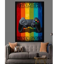 Gamer Never Sleep Neon Oyun Tablosu Dekoratif Kanvas - Mdf Ahşap Tablo
