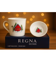REGNA HOME 2 Parça Yılbaşı Temalı Porselen Kupa (300 cc) & Kase Takımı Hediyelik Kutulu - Kış Masalı Kırmızı Ev
