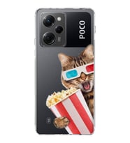 PrintiFy Poco X5 Pro 5G ile Uyumlu Kedi 1 Kamera Korumalı Şeffaf Kılıf