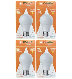 (4 Adet) Osaka 18W (120W) Sarı Işık (3000K) E27 Duylu (Kalın Duy) Led Ampul