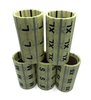 30 MM YUVARLAK ŞEFFAF ÜZERİ BASKILI BEDEN ETİKETİ ( XS,S,M,L,XL,XXL) ARASI 500 ADET