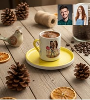 Kişiye Özel Karikatürlü Dans Eden Sevgililer Türk Kahvesi Fincanı Sevgililer Günü Hediyesi