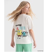 LCW Kids Beyaz Sünger Bob Baskılı Kız Çocuk Tişört