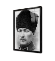Kalpaklı Atatürk Çerçeveli Cam Tablo