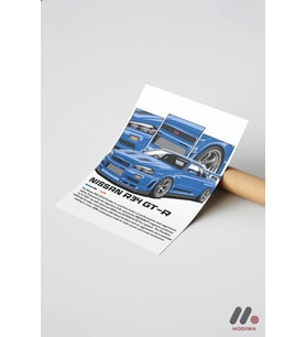 Nissan Skyline R34 GT-R Mavi JDM Poster, Çerçevesiz Yüksek Kalite Duvar Afişi - Oto