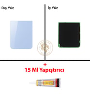 Samsung Galaxy Z Flip 5 Mavi Renk Arka Kapak + B7000 Yapıştırıcı Arka Cam Batarya Kapağı Pil Kapağı Lazer Kesim Back Cover Galaxy Z Flip 5 Uyumlu