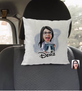BK Gift Kişiye Özel İsimli Kadın Radyolojist Karikatürlü Kare Araç Koltuk Yastığı-1