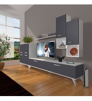 Decoraktiv Eko 6DA Mdf Std Retro Tv Ünitesi Tv Sehpası (Beyaz - Antrasit)