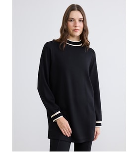LCWAIKIKI Classic Siyah Dik Yaka Soft Touch Kadın Sweatshirt Tunik