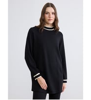 LCWAIKIKI Classic Siyah Dik Yaka Soft Touch Kadın Sweatshirt Tunik