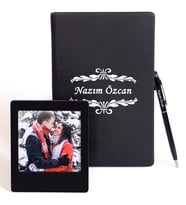 Kişiye Özel Siyah Deri Defter & Metal Tükenmez Kalem & Ahşap Çerçeve