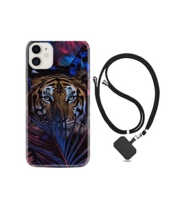 Apple Iphone 12 Kılıf Desenli Silikon Boyun Askılı Flowers Tiger 1319