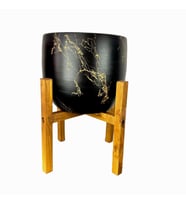 Bitki Tasarımı Siyah Üzeri Gold Mermer Efektli Toprak Saksı Saksılık Salon Çiçeklik 4 Ayaklı - 19 CM