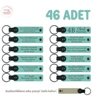 Tasarım ve Çizim Sınıfı Mezuniyetine 46'lı Set Kişiye Özel Yazılı Anahtarlık, Turkuaz & Sütlü Kahve