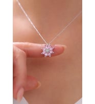 Gümüş Kalpli Lotus Çiçeği Kolye  925 Ayar Gümüş Kolye (Pembe)