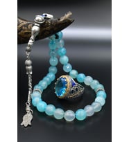 Aquamarine (AQUA MARİN) Taşlı Tesbih Ve 925 Ayar Gümüş Erkek Yüzüğü Aquamarine (AQUA MARİN) Taşlı 901421