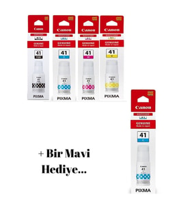 GI41 Pixma G2460 4 Renk Mürekkep Seti + 1 Mavi Hediye GI-41 082 1-