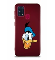 Samsung Galaxy M31 Soft Premier Kapak Donald Duck-A Tasarımlı Silikon Kılıf - Mürdüm (Şeffaf)