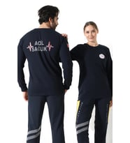 Acil Sağlık Yuvarlak Yaka Penye Uzun Kol Tshirt - Lacivert