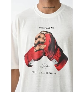 Unisex Baskılı Oversize T-Shirt - Beyaz