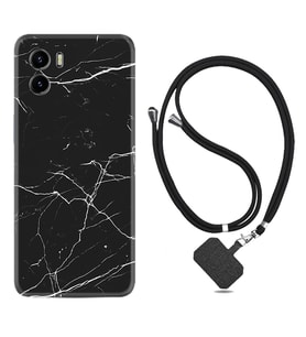 Vivo Y15S Y32 Y33S Y51 Y53S Kılıf Boyun Askılı Silikon Siyah Mermer 1299