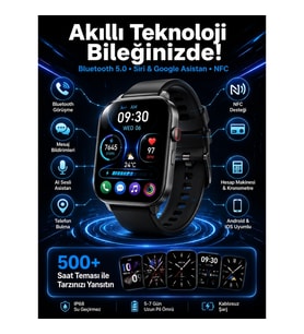 Mey İthalat® Akıllı Saat Tema Değiştirme Uyku ve Sağlık Takibi Sesli Asistan Bildirim Görme Yeni Nes