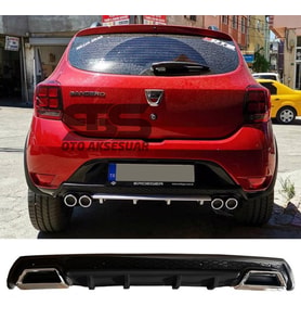 Dacia Sandero Difüzör Arka Tampon Eki 2 Egzoz Çıkışlı Siyah Lüx Tip