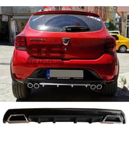 Dacia Sandero Difüzör Arka Tampon Eki 2 Egzoz Çıkışlı Siyah Lüx Tip