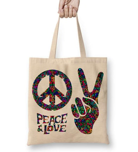Zafer Ve Barış İşareti Peace Lowe Bez Çanta Uzun Saplı