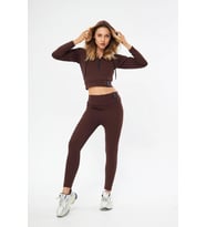 Lesa Wear Fitilli Kapüşonlu Içi Polarlı Yumaşacık Şardonlu Kaşkorse Crop Sweatshirt (Kahverengi)