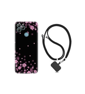 General Mobile Gm22 Plus Kılıf Desenli Silikon Boyun Askılı Black Flowers 1391