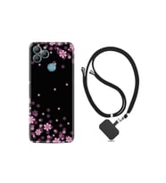 General Mobile Gm22 Plus Kılıf Desenli Silikon Boyun Askılı Black Flowers 1391