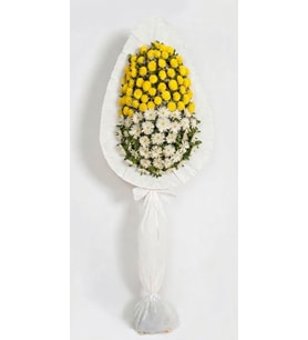 Kişiye Özel Beyaz Gerbera ve Sarı Çiçekli Çelenk