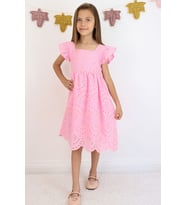 Breeze Kız Çocuk Elbise Dantel Detaylı Çiçek Nakışlı 8-14 Yaş, Pembe