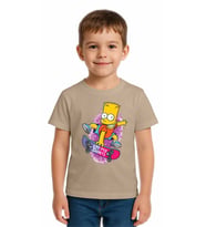 Unisex Simpson Baskılı Çocuk Tişört pamuklu penye kumaş (Taş)