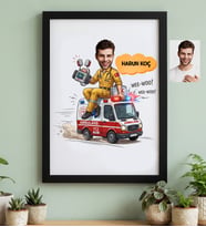 Kişiye Özel Karikatürlü Erkek Paramedik Siyah Çerçeve Tıp Bayramı Hediyesi